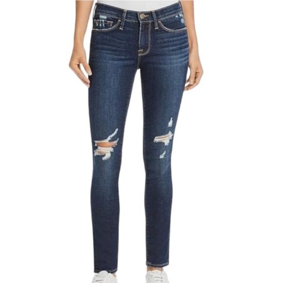 FRAME Blue Le Skinny de Jeanne Distressed Jeans Sz 26 - Picture 1 of 13